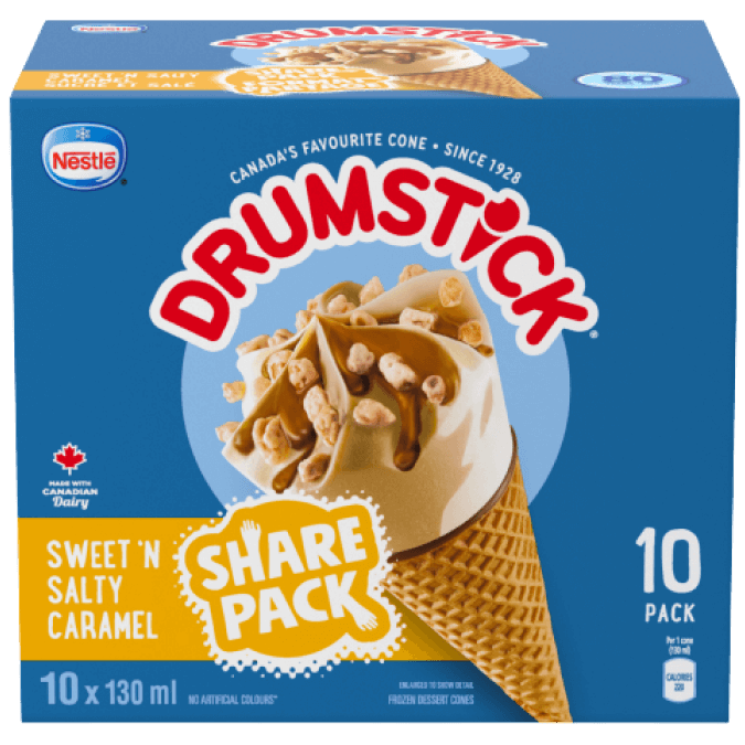 Drumstick Sweet 'N Salty Caramel Frozen Dessert Cones 10 x 130mL