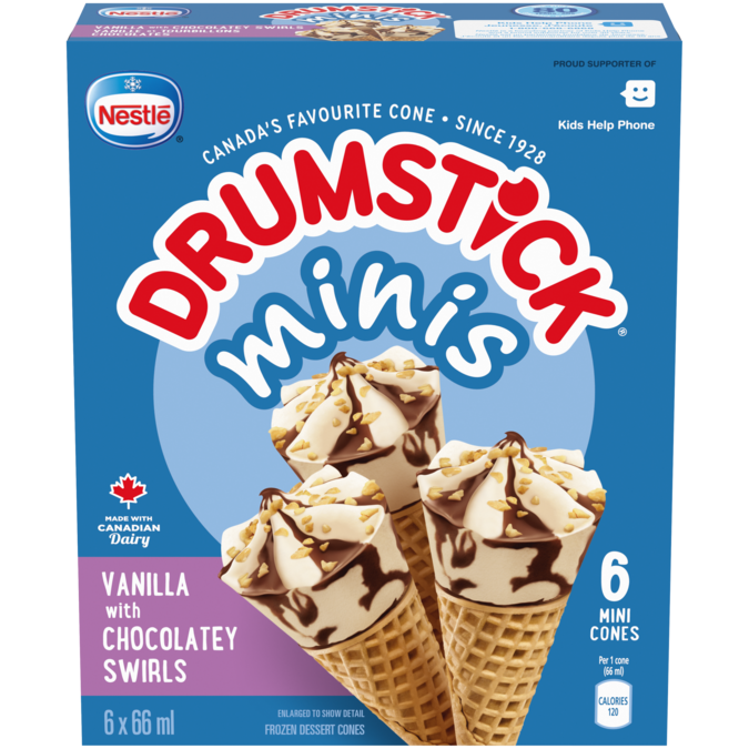 DRUMSTICK Minis Vanilla with Chocolatey Swirl Cones 6 x 66 ml