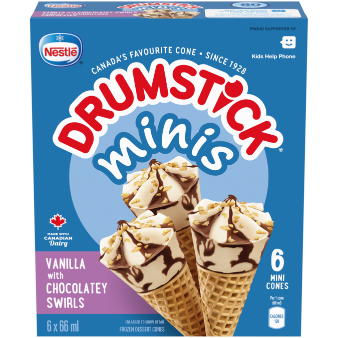 DRUMSTICK Minis Vanilla with Chocolatey Swirl Cones 6 x 66 ml