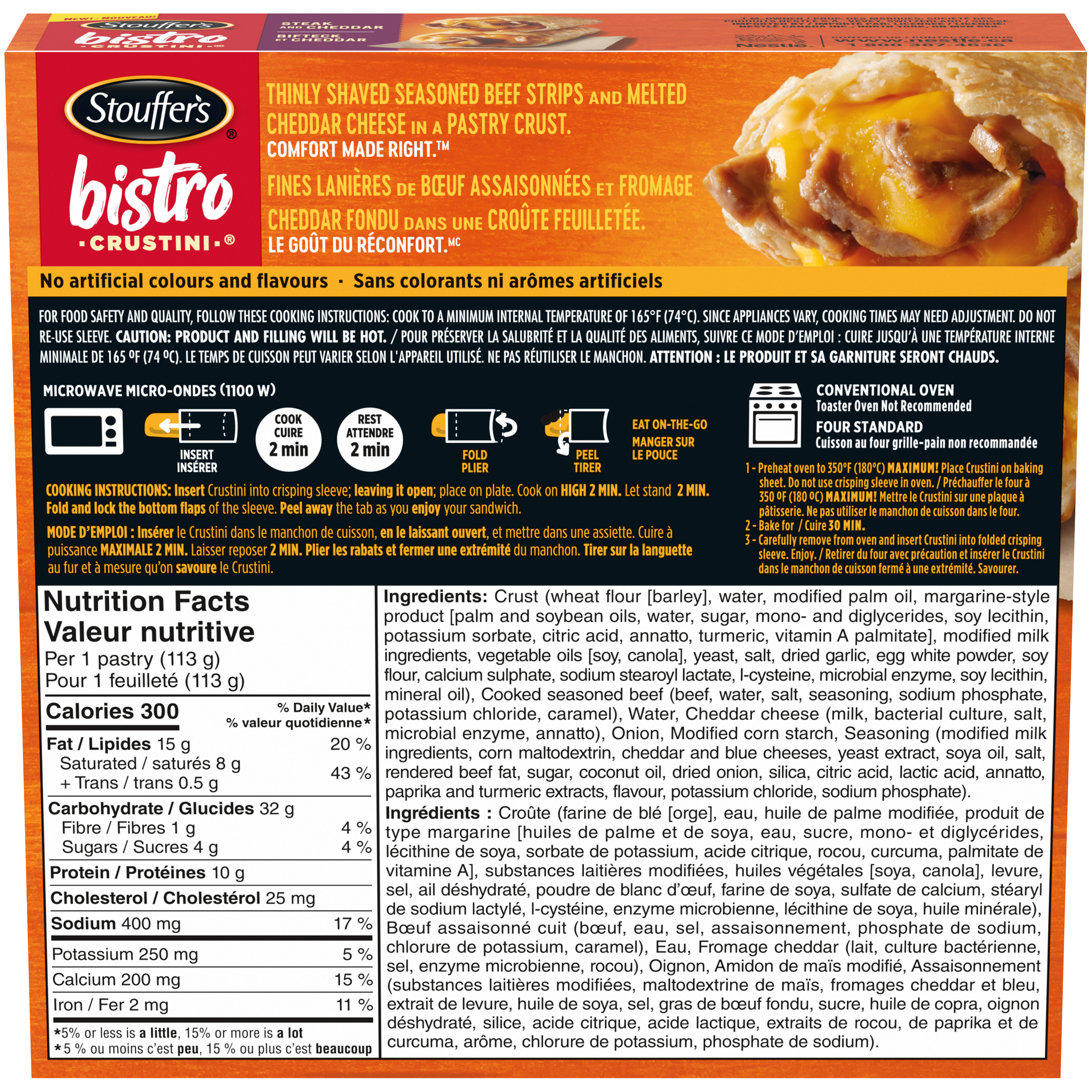 STOUFFER'S Bistro Crustini Steak and Cheddar Cheese Pastry Snack back