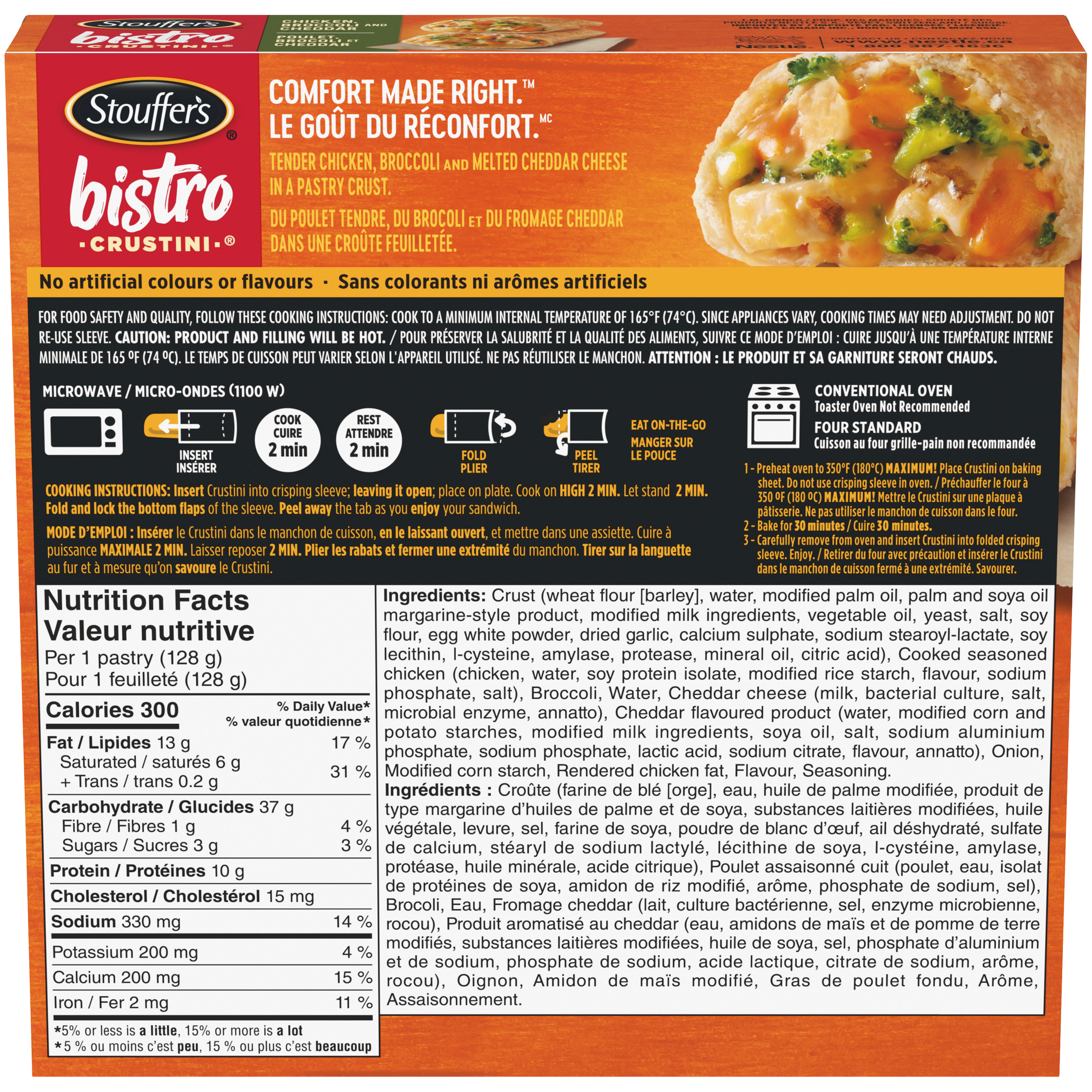 STOUFFER'S Bistro Crustini Chicken Broccoli Cheddar back