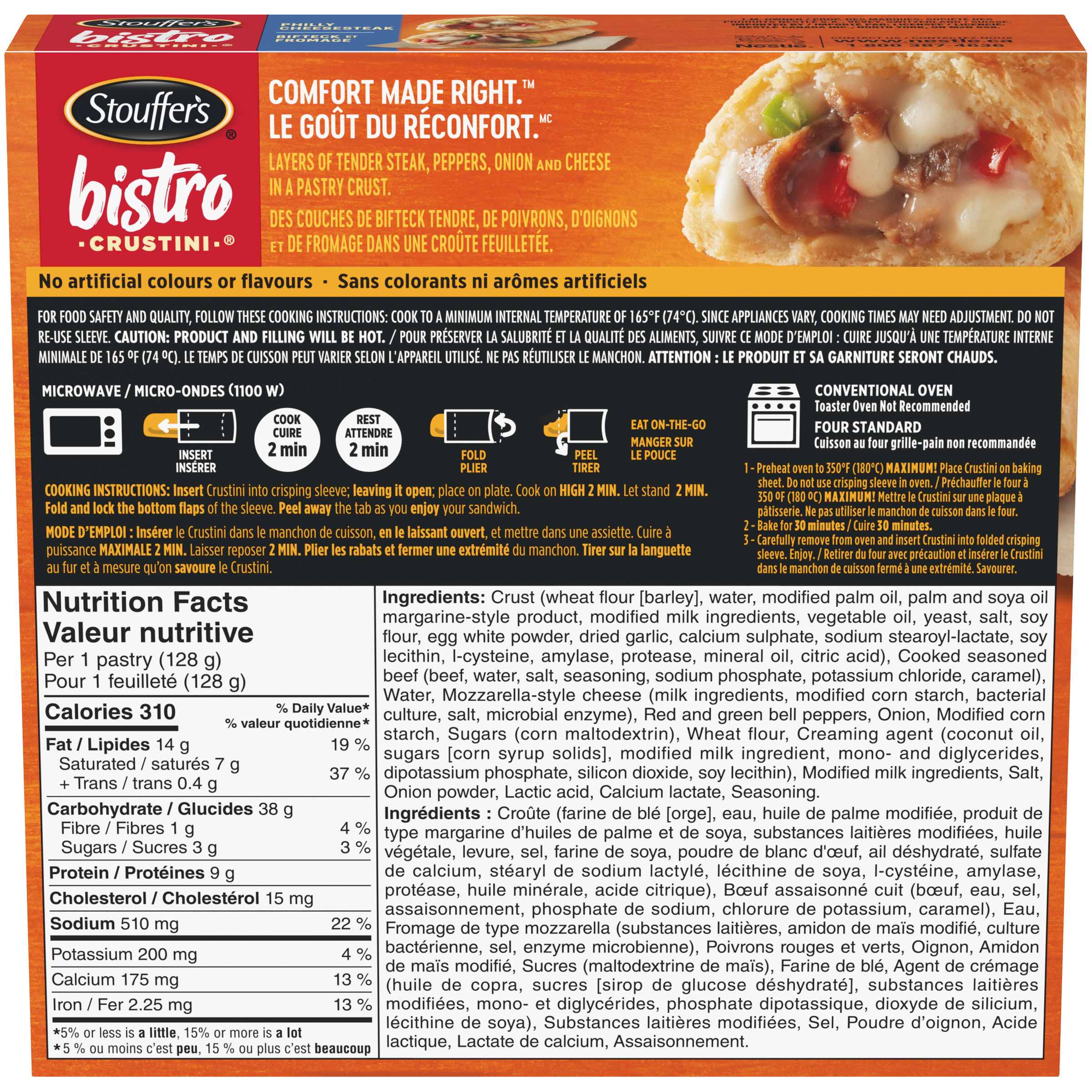 STOUFFER'S Bistro Crustini Philly Cheesesteak back