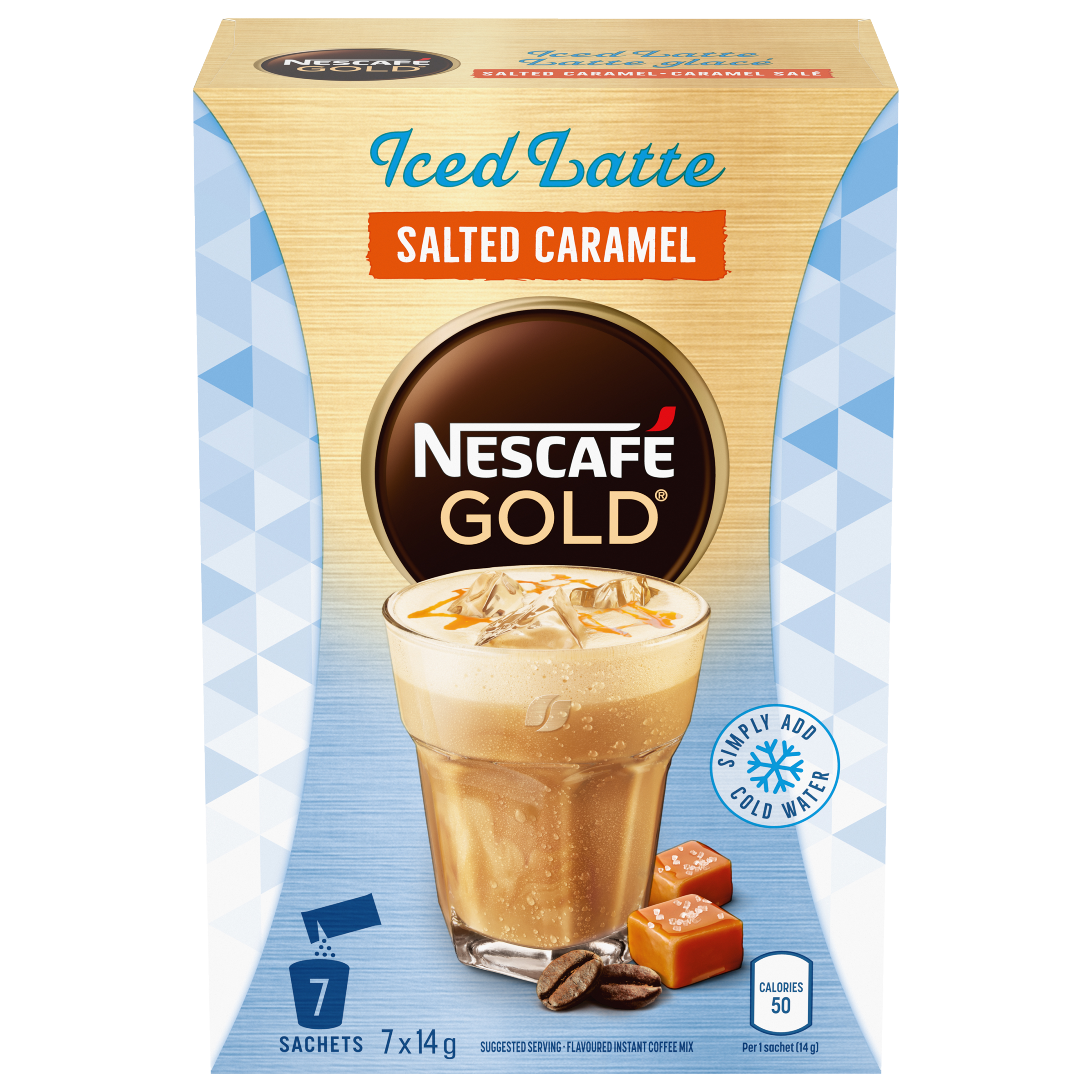 NESCAFÉ GOLD Iced Latte Salted Caramel Carton, 7 x 14 g Sachets