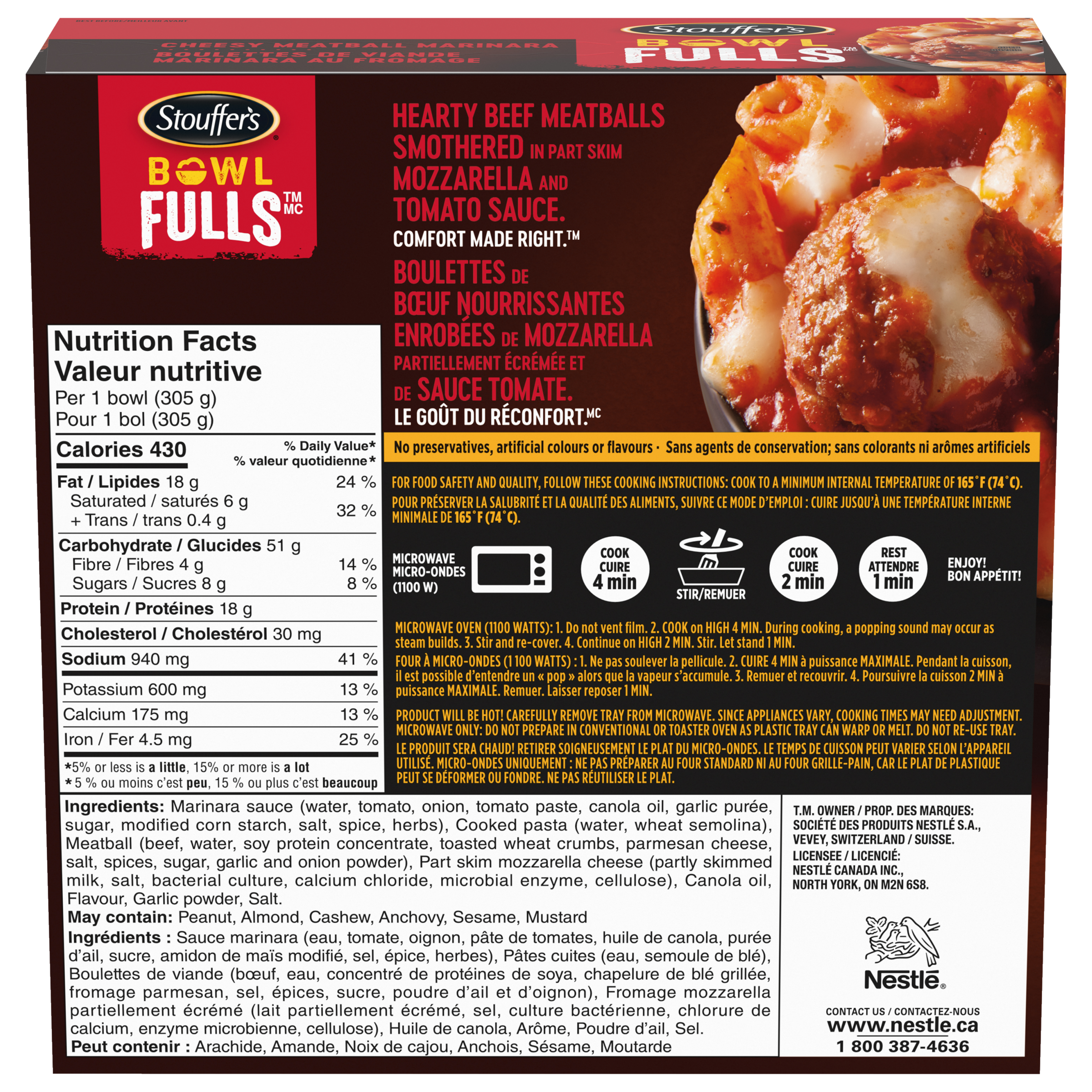 STOUFFER'S BowlFULLs Cheesy Meatball Marinara 305g