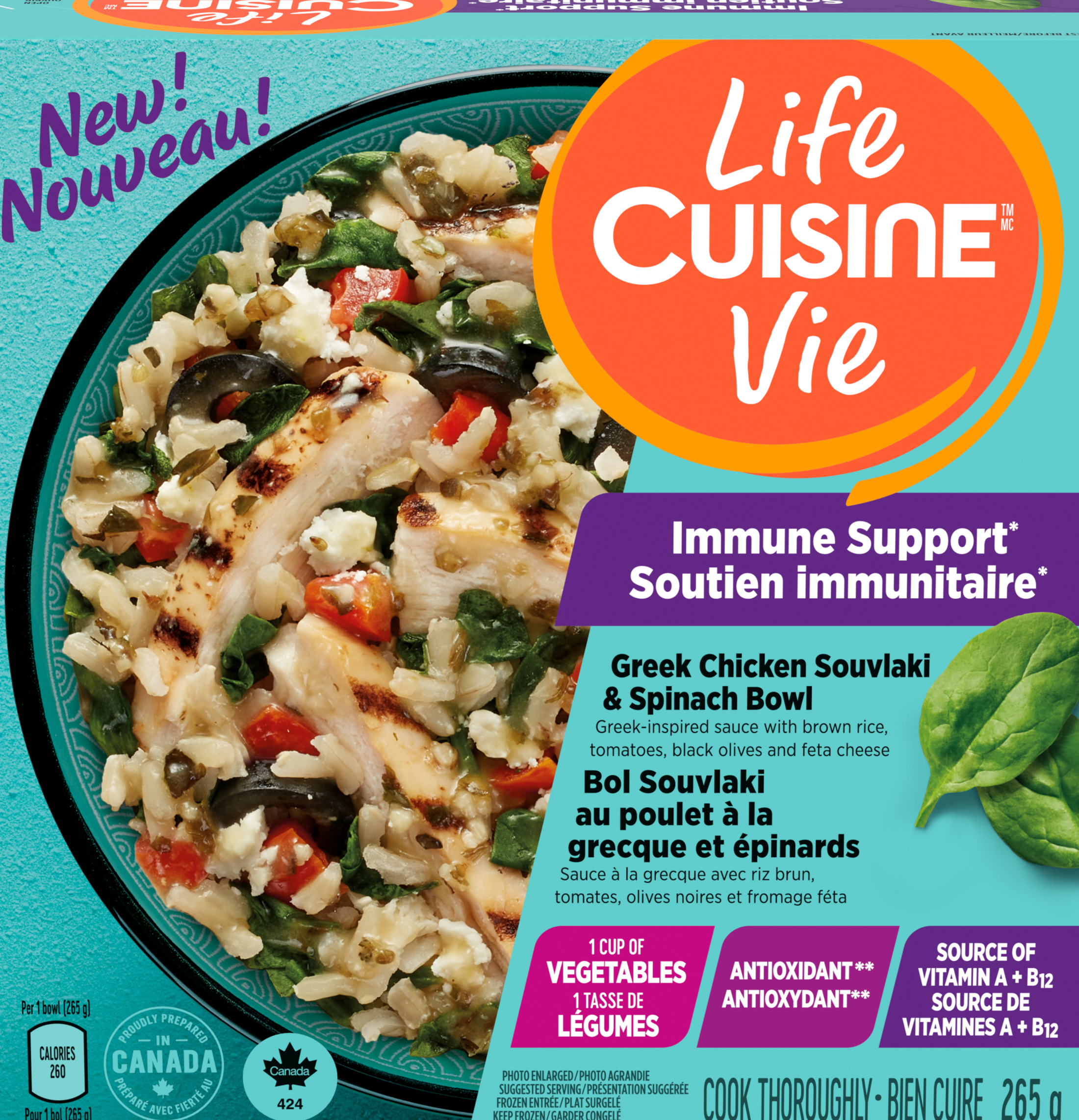 LIFE CUISINE Greek Chicken Souvlaki & Spinach Bowl