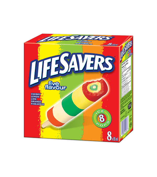 LIFESAVERS Cherry, Lemon, Lime, Orange, and Pineapple-flavoured ice pop. 8 x 65 ml portions.