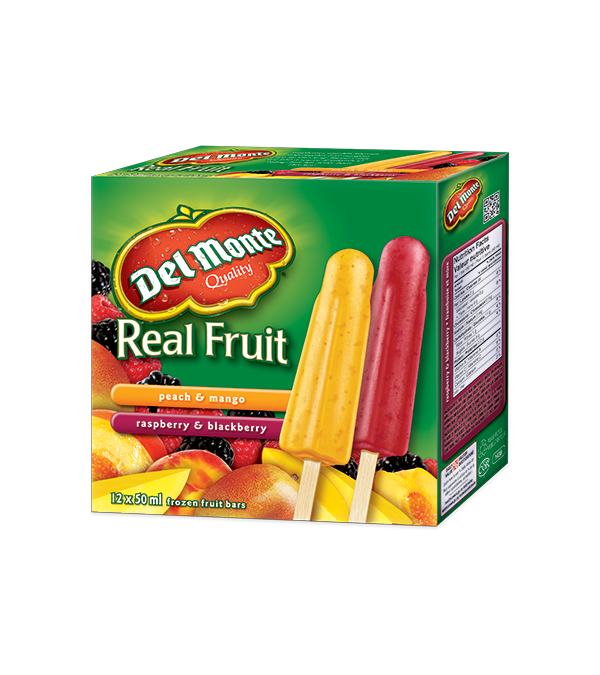 Title text placeholder DEL MONTE Peach/Mango & Raspberry/Blackberry Frozen Fruit Bars, 12 x 50 ml.