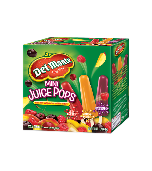 Title text placeholder DEL MONTE Mini Juice Pops. 12 x 45 ml. Assorted real fruit flavours.