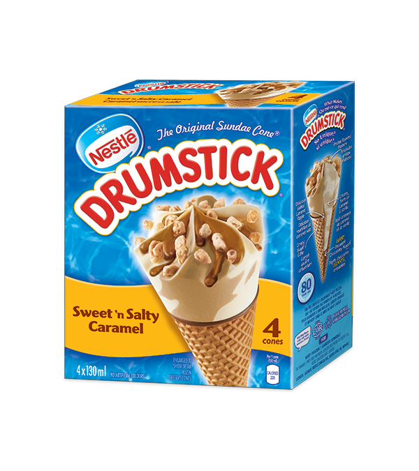 Title text placeholder DRUMSTICK Sweet N' Salty Caramel Frozen Desert Cones, Multipack, 4 x 130ml.