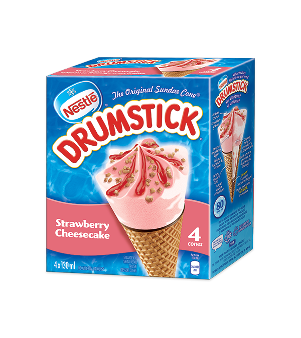 Title text placeholder DRUMSTICK Strawberry Cheesecake Frozen Desert Cones, Multipack, 4 x 130 ml.