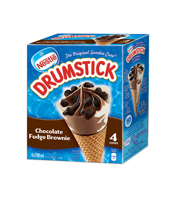 Title text placeholder DRUMSTICK Chocolate Fudge Brownie Frozen Desert Cones, Multipack, 4 x 130ml.