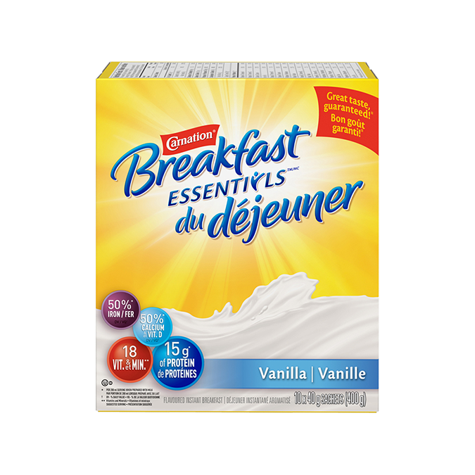 Title text placeholder CARNATION Breakfast Essentials Vanille, portions de 10x40 grammes