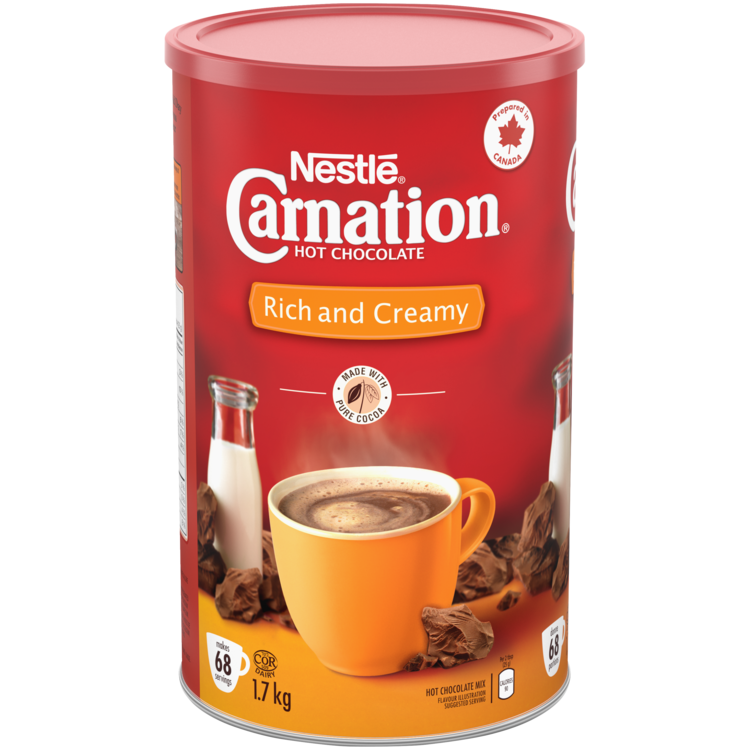 CARNATION Rich and Creamy Hot Chocolate Powder. 1.7 kg makes 68 servings.