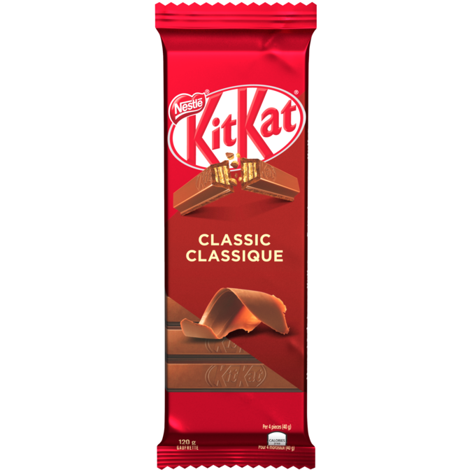 KIT KAT Classic Wafer Chocolate Bar, 120 grams.