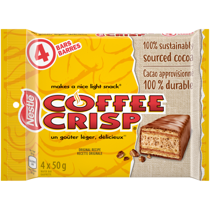 COFFEE CRISP chocolate bar, mulipack, 4 x 50 grams.