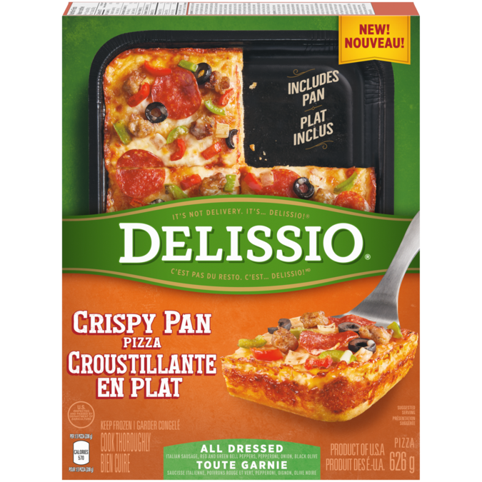 DELISSIO Crispy Pan All Dressed pizza, 626 grams.