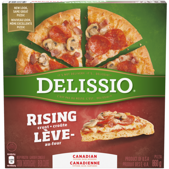 DELISSIO Rising Crust Canadian Pizza, 860 grams.