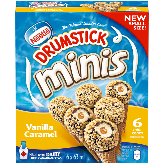 Title text placeholder DRUMSTICK Minis Vanilla Caramel Frozen Desert Cones, Multipack, 6 x 63 ml.