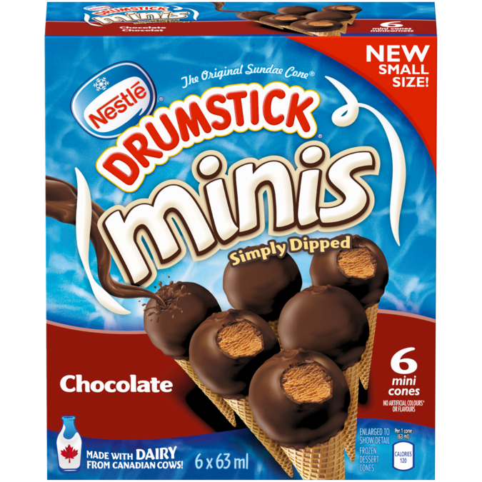 Title text placeholder DRUMSTICK Minis Simply Dipped Chocolate Frozen Desert Cones, Multipack, 6 x 63 ml.