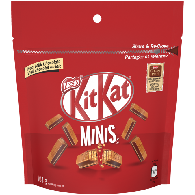 Title text placeholder KIT KAT Chocolate Minis, sachet refermable, 104 grammes.
