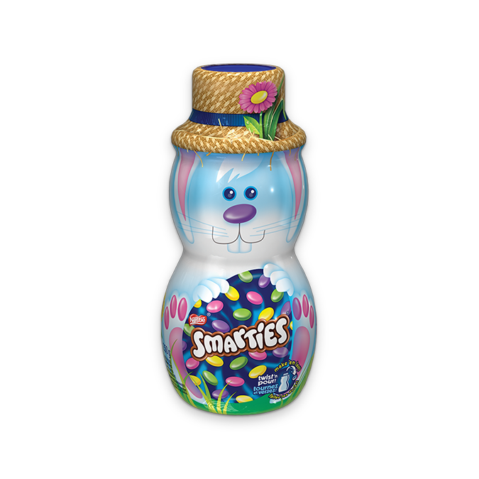 SMARTIES Candy-Coated Milk Chocolate Bunny Canister, 250 grams.