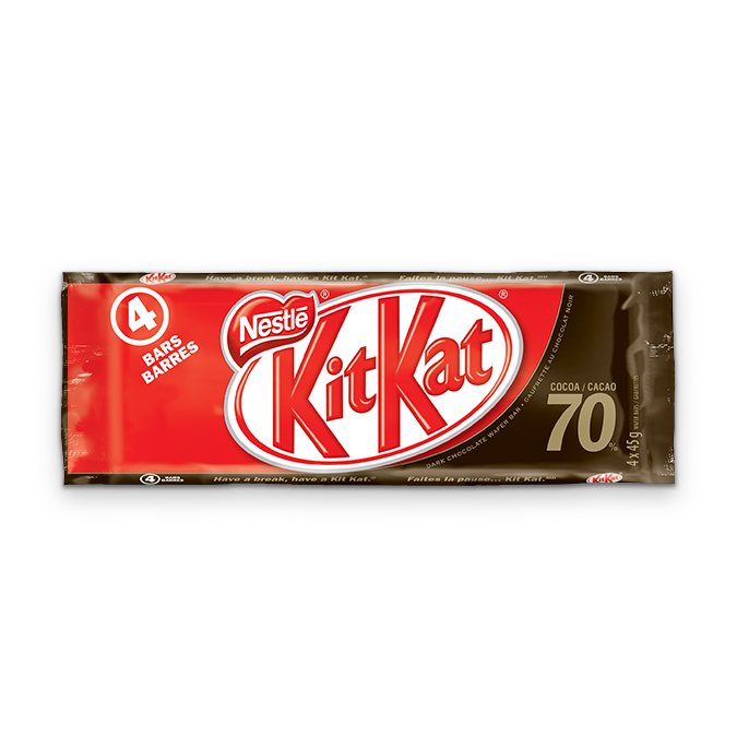KIT KAT 70% Cocoa Chocolate Bar, multipack, 4 x 45 grams.