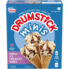 DRUMSTICK Minis Vanilla with Chocolatey Swirl Cones 6 x 66 ml