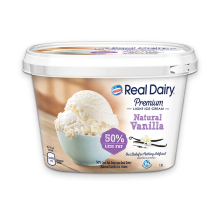 REAL DAIRY 50% Less Fat Natural Vanilla Ice Cream, 1.5 Litre.