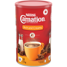 CARNATION Rich and Creamy Hot Chocolate Powder. 1.7 kg makes 68 servings.