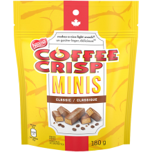 NESTLE COFFEE CRISP Chocolate Minis, Resealable Bag, 180 grams.