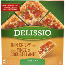 DELISSIO Thin Crispy Crust Deluxe Pizza, 630 grams. 