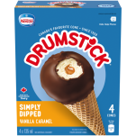 DRUMSTICK Simply Dipped Vanilla Caramel Frozen Desert Cones, Multipack, 4 x 135 ml