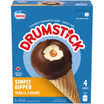 DRUMSTICK Simply Dipped Vanilla Caramel Frozen Desert Cones, Multipack, 4 x 135 ml