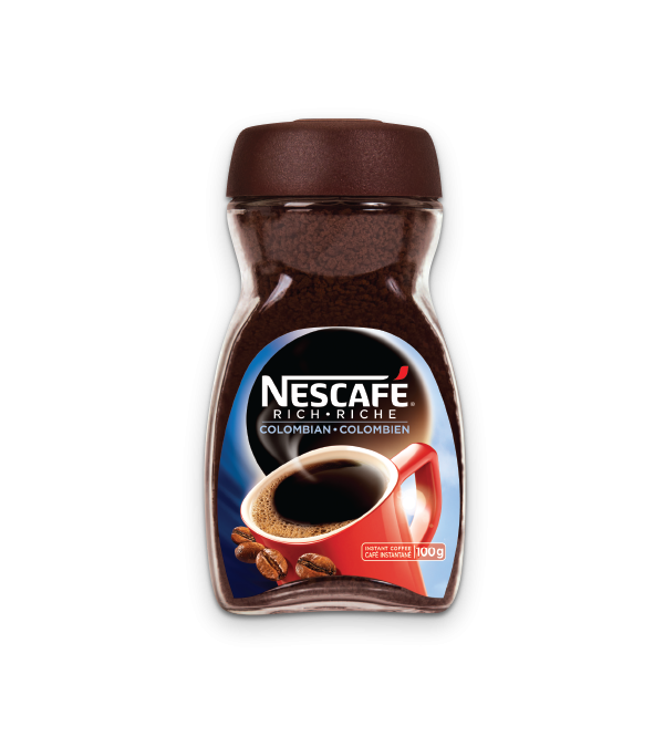 Title text placeholder NESCAFE rich Columbian instant coffee, 100 grams.