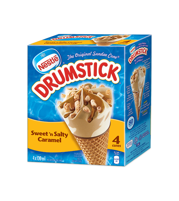 Title text placeholder DRUMSTICK Sweet N' Salty Caramel Frozen Desert Cones, Multipack, 4 x 130ml.