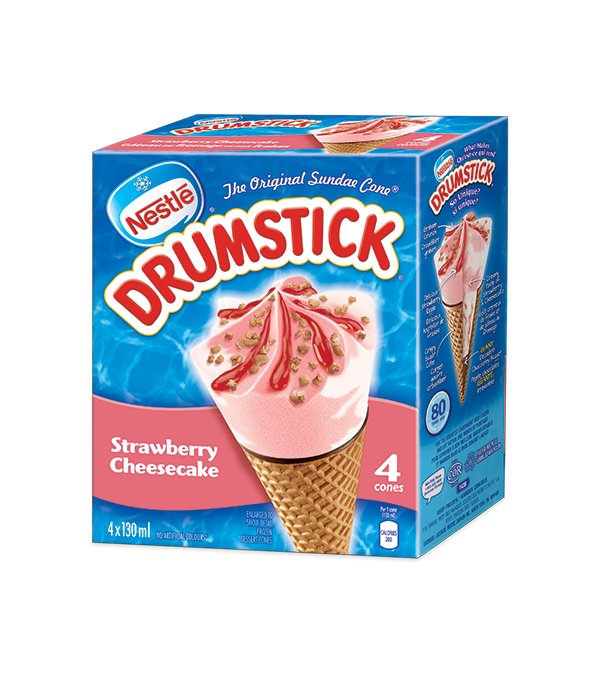Title text placeholder DRUMSTICK Strawberry Cheesecake Frozen Desert Cones, Multipack, 4 x 130 ml.