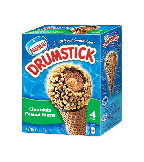 Title text placeholder DRUMSTICK Chocolate Peanut Butter Frozen Desert Cones, Multipack, 4 x 140 ml.