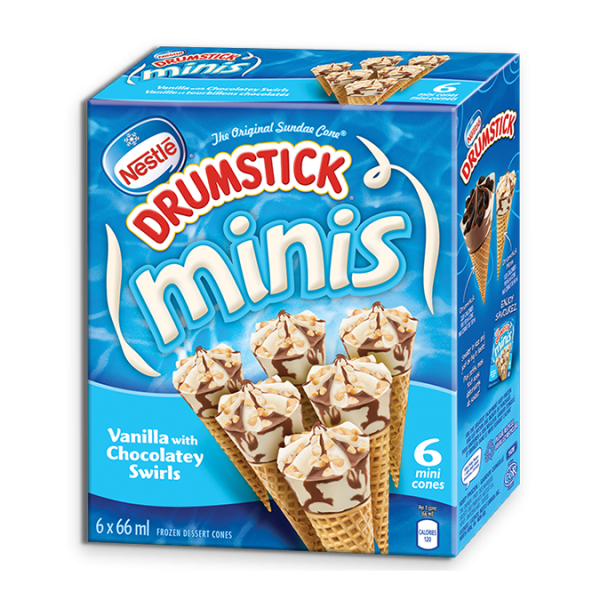 Title text placeholder DRUMSTICK Minis Vanilla with Chocolatey Swirl Frozen Desert Cones, Multipack, 6 x 66 ml