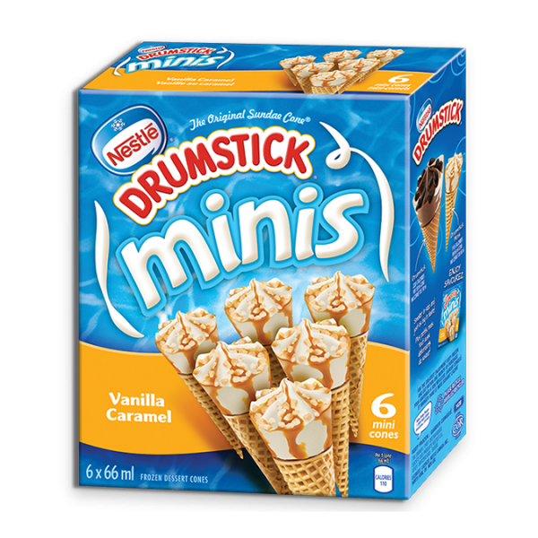 Title text placeholder DRUMSTICK Minis Vanilla Caramel Swirl Frozen Desert Cones, Multipack, 6 x 66ml.