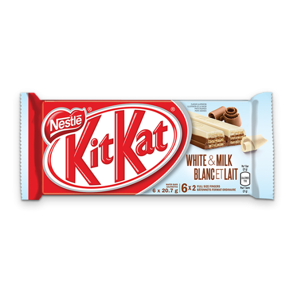 Title text placeholder KIT KAT Tablette de chocolat blanc et lait, emballage multiple, 6 x 20,7 grammes.