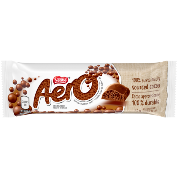Title text placeholder AERO Milk Chocolate Bubble Bar, 42 grams.