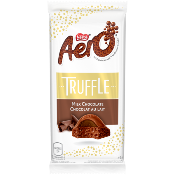 Title text placeholder Barre de truffe au chocolat au lait AERO, 85 grammes.