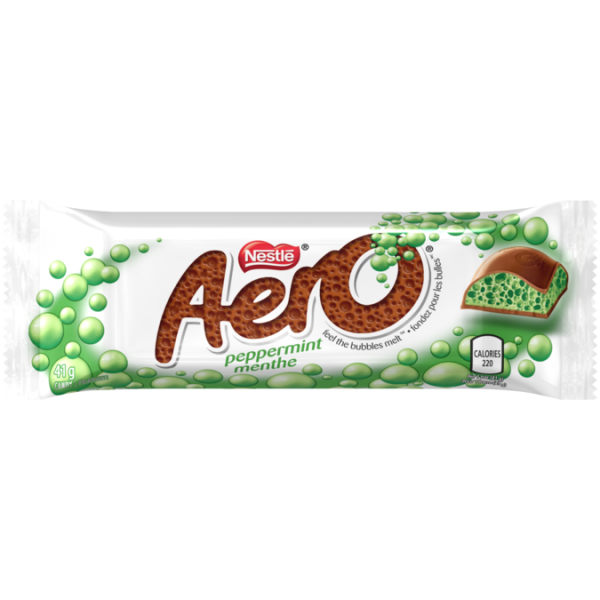 Title text placeholder Barre de chocolat à bulles à la menthe poivrée AERO, 41 grammes.
