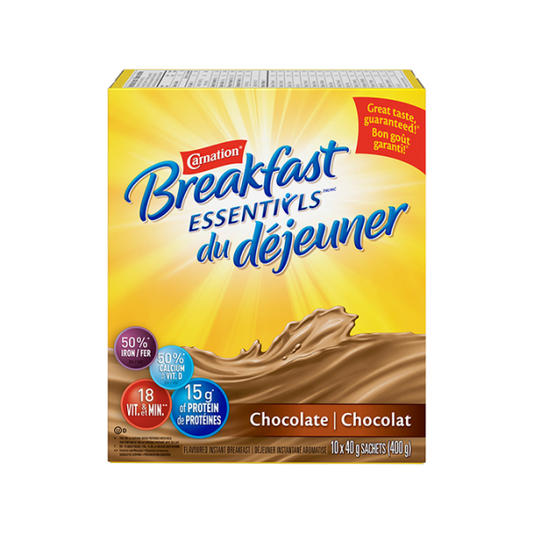 Title text placeholder Mélange pour boisson au chocolat en poudre Carnation Breakfast Essentials, 400 grammes.