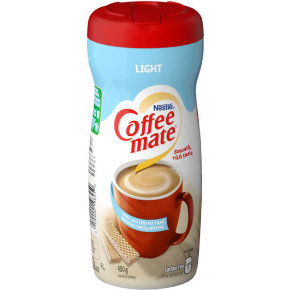 Title text placeholder COFFEE-MATE Light, 50% Less Fat, 450 grams.
