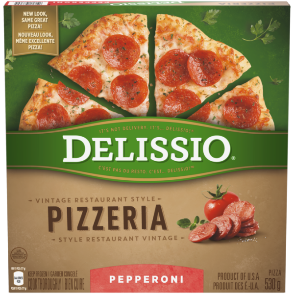 Title text placeholder DELISSIO Pizzeria Vintage Pepperoni Pizza, 530 grammes.