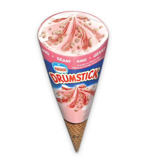 Title text placeholder DRUMSTICK Cône de dessert glacé gâteau au fromage aux fraises, 180 ml.