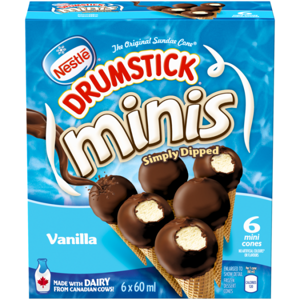 Title text placeholder DRUMSTICK Minis Simply Dipped Vanilla Frozen Desert Cones, Multipack, 6 x 60ml.