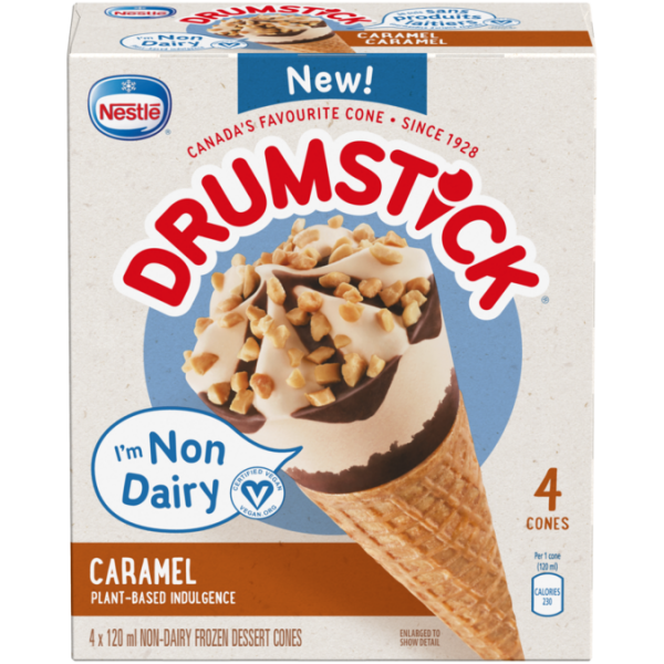 Title text placeholder DRUMSTICK Non-Dairy Caramel. 4 x 120 ml dessert cones.