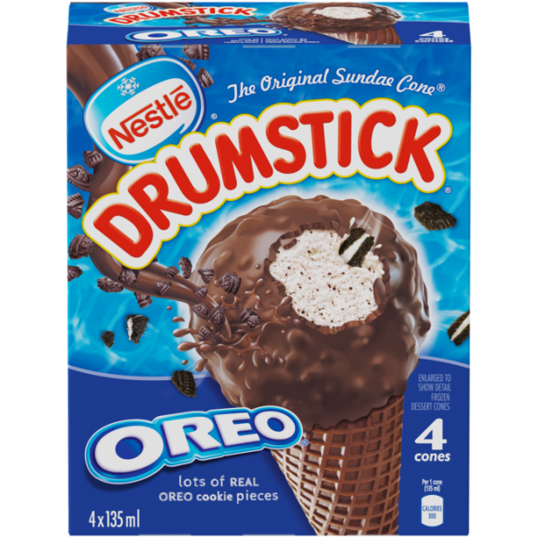 Title text placeholder DRUMSTICK OREO Frozen Desert Cones, Multipack, 4 x 135 ml.